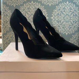 Black suede high heels